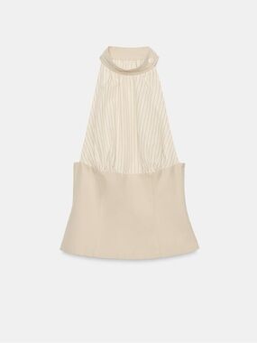 Zara Cream Halter Peplum Top with Pinstripe Bodice